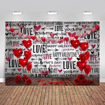 Valentinovo Želje Besedilo Kulise za Fotograranje lesena Tla Rdečo Vrtnico Srca Baloni Dekoracije Par Poljubljanje Stojnici