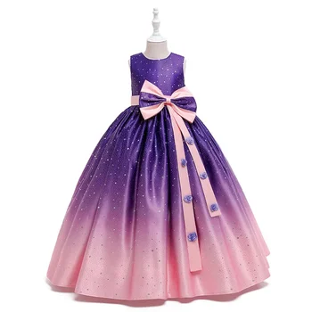 Vijoličen Cvet Dekle Obleko Velik lok Princesa Kostum za Dekleta, Otroci Večernih Oblek za noč Čarovnic, Božič Rojstni dan Darilo