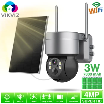 VIKVIZ Brezžična IP Kamera ICsee PTZ 4MP vgrajene Baterije, Sončne celice, WiFi 2 Način-Audio PIR Odkrivanje IPC za Varnostni Sistem Kit