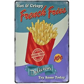 Vintage Kovinski Znak - Francoski Krompirček Fast Food Trgovina Tin Prijavite Stenski Dekor Fotografij