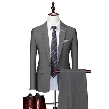 Visoka Kakovost 6XL (Blazer + Hlače), za Moške italijanski Slog Eleganten Modni Preprost Business Casual, Gospod Slim Fit Dva Kosa