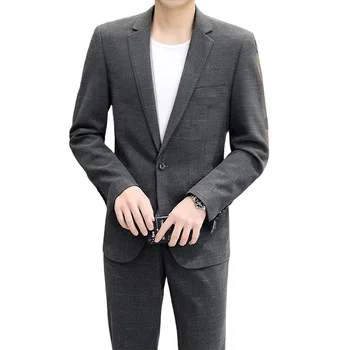 Visoka kakovost (ustrezala + hlače) korejska različica priložnostne moda stranka poročna obleka slim moško obleko, dvodelno,
