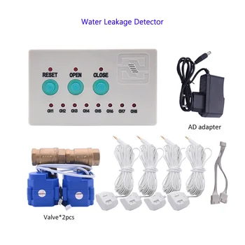 Vodne Pipe Uhajanje Detektor( 4pcs Senzor Kabli ) s 2pcs Ventili DN20 Pred Pušča za Prekoračitev Odkrivanje Poplav Ravni, Alarm