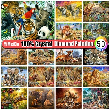 YiMeiDo 100% Kristalno Diamond Slikarstvo Tiger Slon Polno 5D DIY Diamond Vezenje Živali Mozaik Nosorogovo Slike Umetnosti Darilo