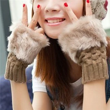 Zimske Ženske Rokavice Sladko Plišastih Pletenje Kakovosti Topli Mode Nove Kratke Mitten Fingerless Pol Prst Rokavice Za Ženske