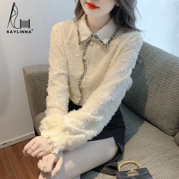 Ženska Oblačila Koreja Stilsko Luksuzni Žensk Bluze z Dolgimi Rokavi Top Moda Ženska Bluza 2023 Srajce in Bluze Ženska Majica